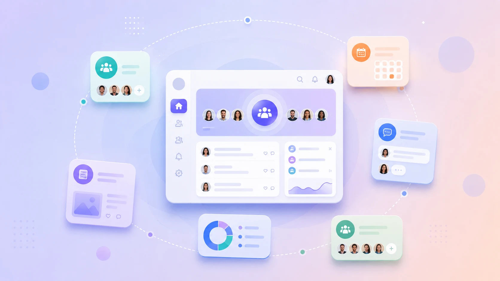 Circle alternatives comparison graphic with community software cards around a central community dashboard