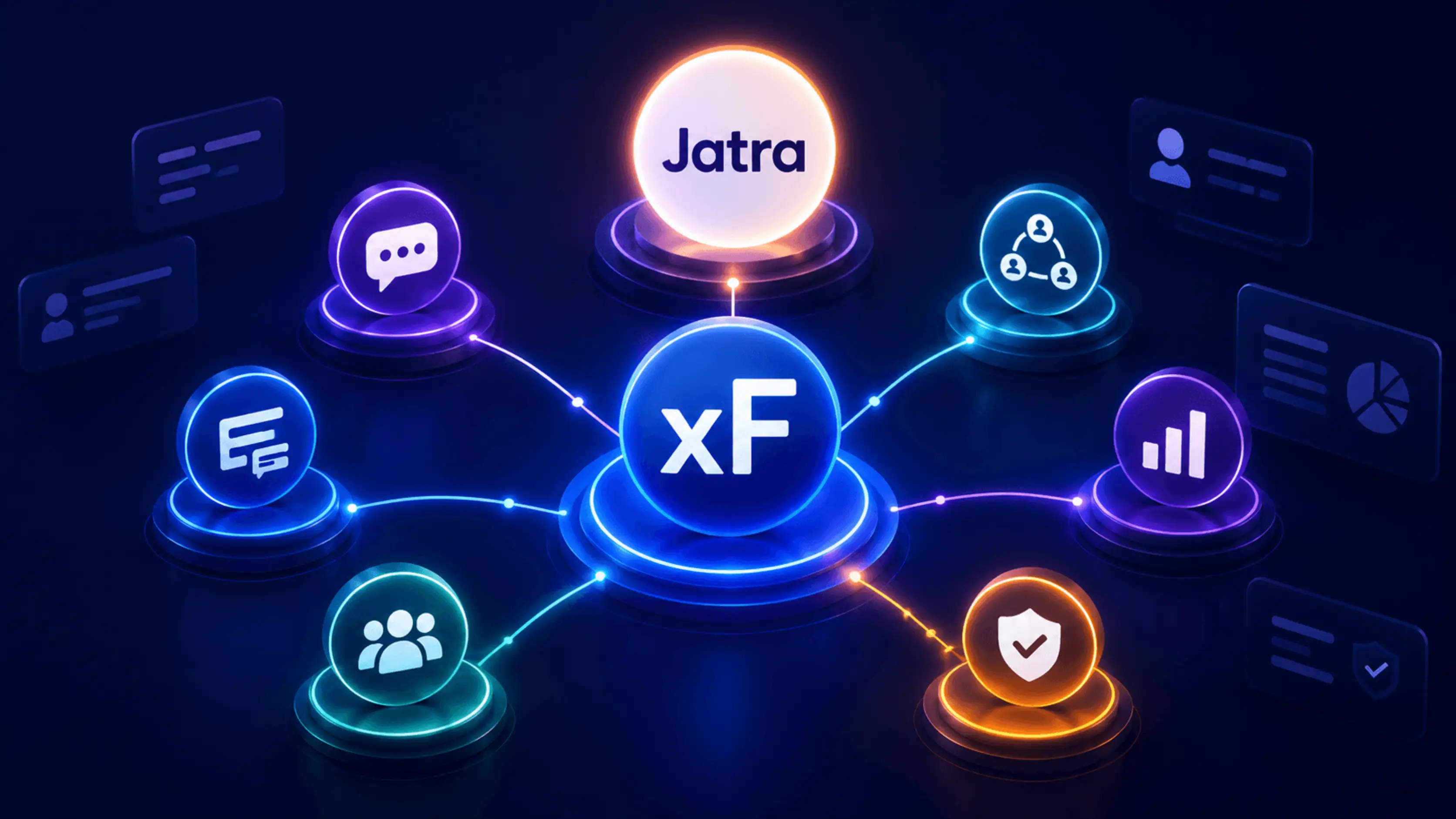 XenForo alternatives comparison graphic with Jatra connected to community platform features