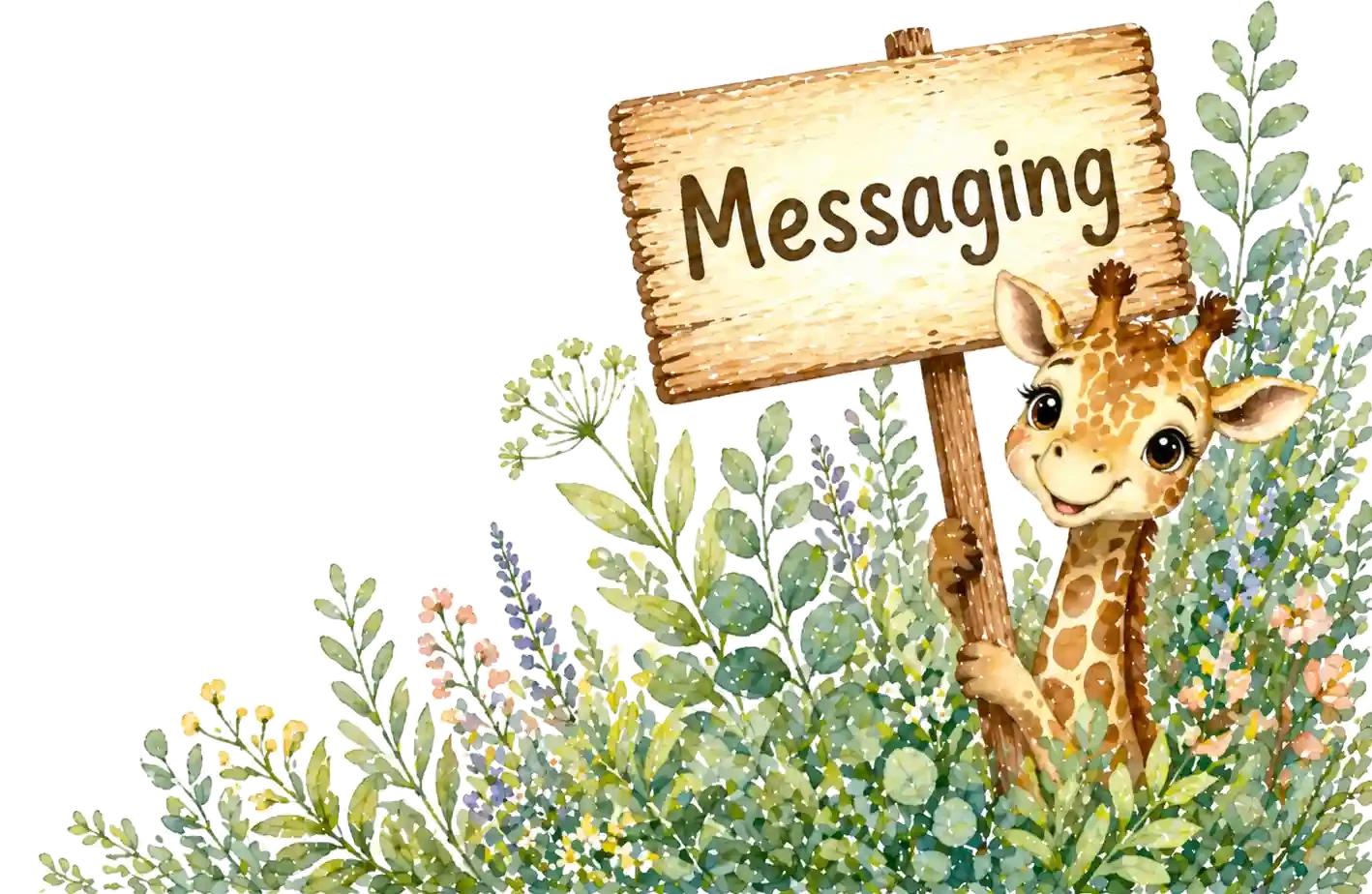 A watercolour scene representing direct messaging and search — quiet conversation in a meadow.