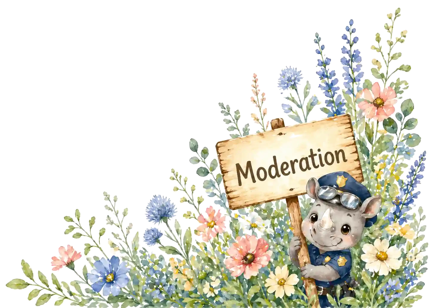 A watercolour scene representing moderation, reporting, and trust.