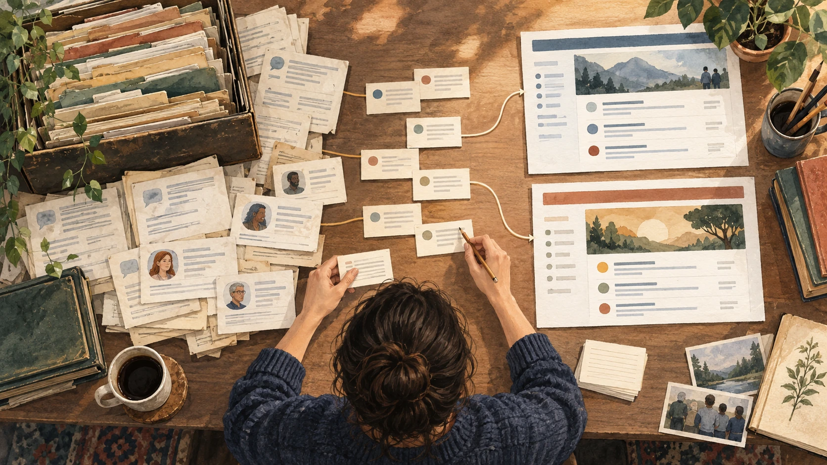 An operator sorting years of community posts and member records into two possible new community layouts