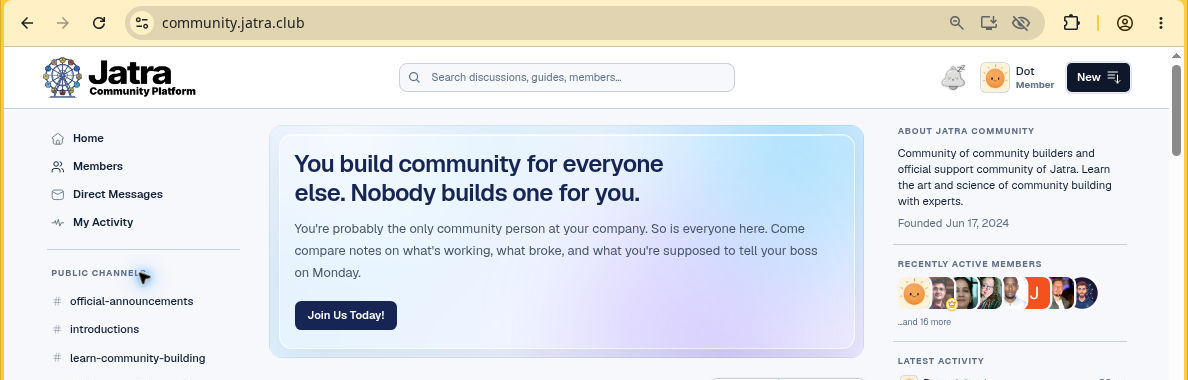The browser address bar and community header showing a mapped custom domain and branded identity.