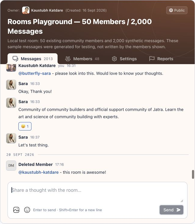 A community Room showing the conversation and message composer.