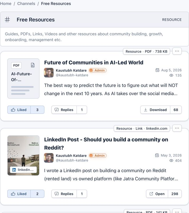 The real resource and library views showing a downloadable file and a useful external resource.
