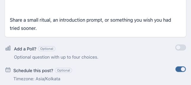 Staff scheduling controls with the date and time field, community timezone and scheduling action.
