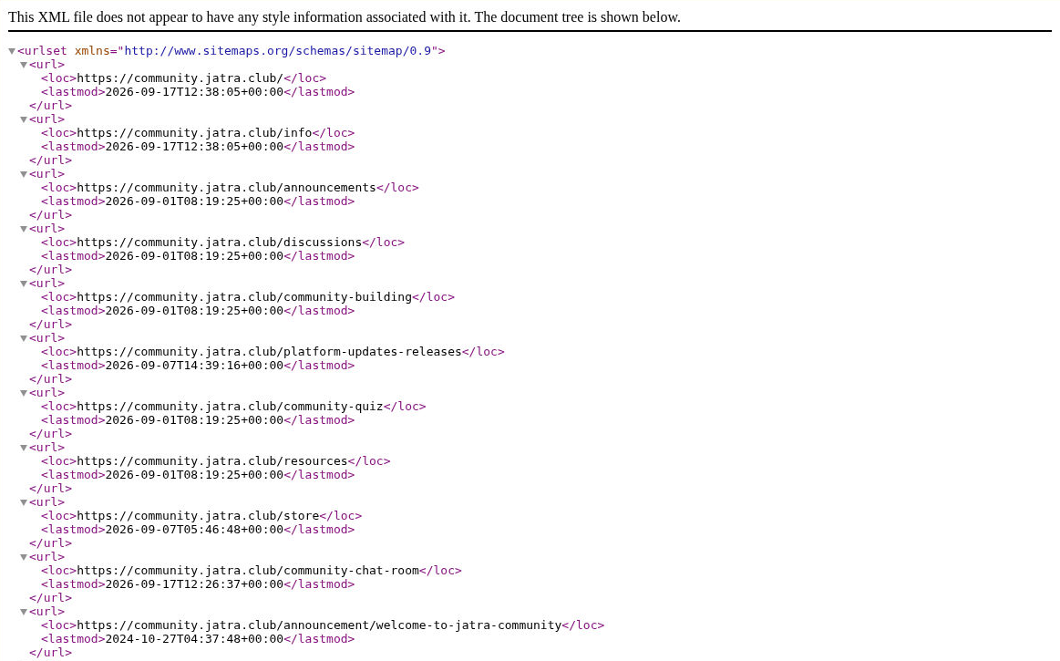 An actual public Jatra community XML sitemap